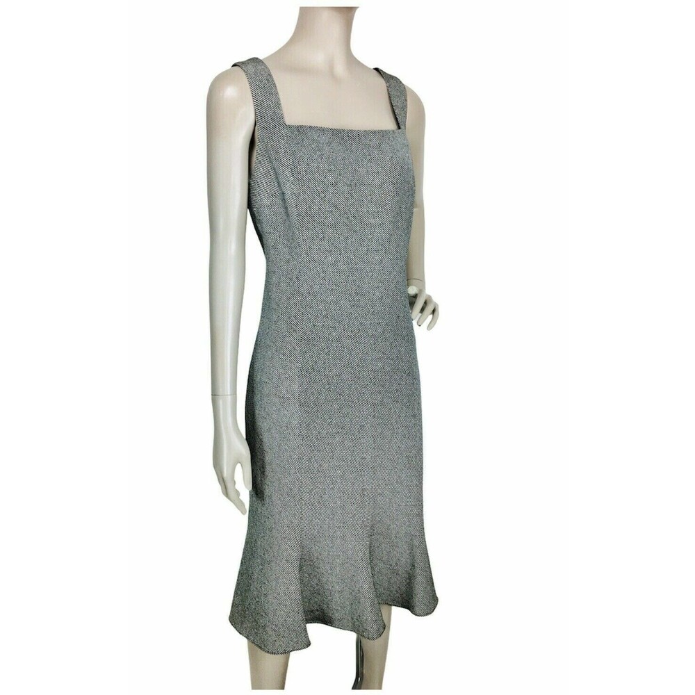 VTG 80s Rickie Freeman Teri Jon 100% Silk Flounce Sleeveless Micro Striped Dress